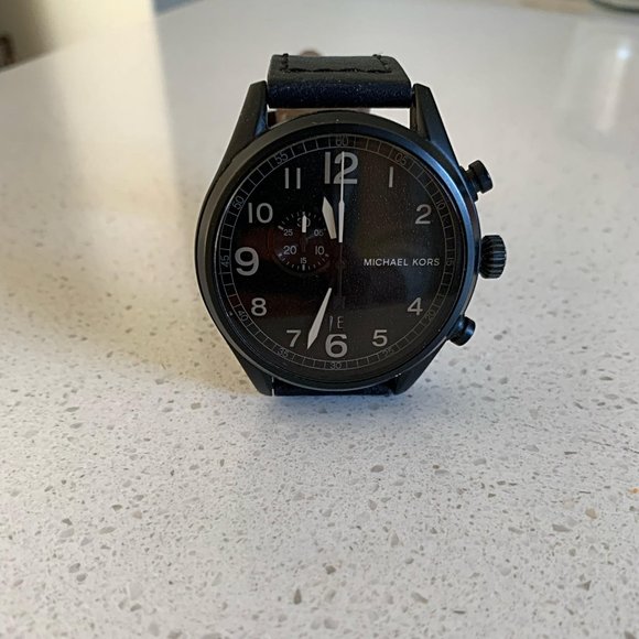 Michael Kors Hangar Brown Dial Black Leather Men's